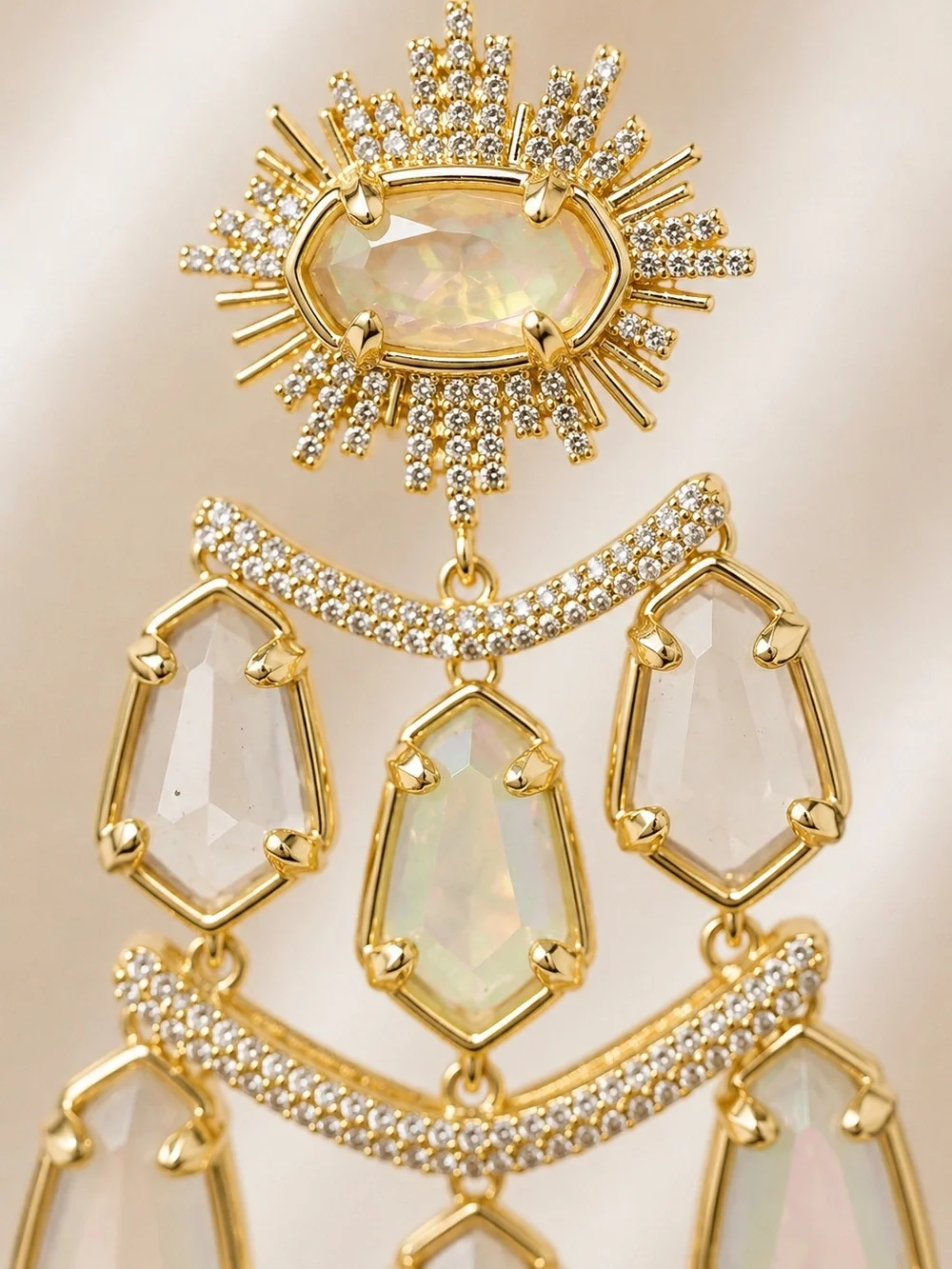 Kendra Scott Alexandria Gold Tiered Statement Earrings in White Mix
